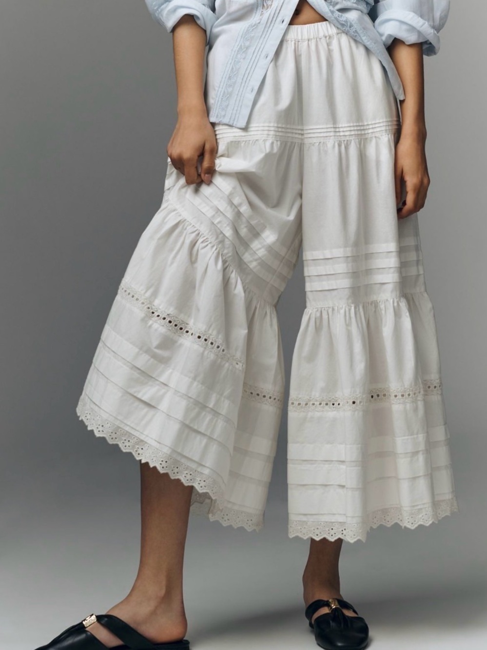 Anthropologie Lace Petticoat Crop Wide-Leg Pant NWT White Cotton-Blend L